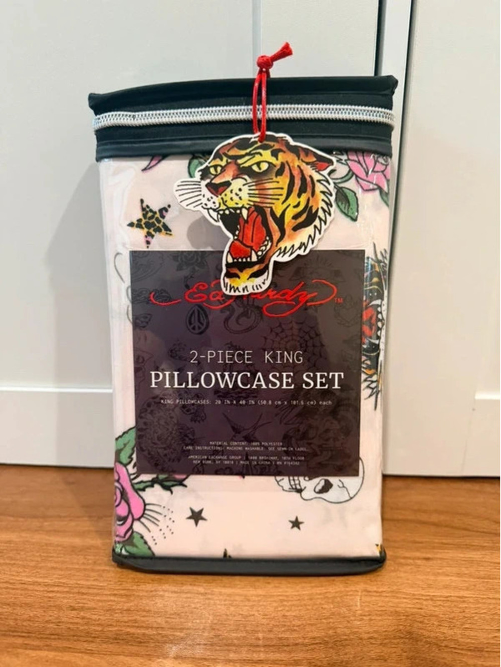 Ed Hardy King 2-Piece Pillowcase Set – Pink Rose Skull Tattoo Y2K – New